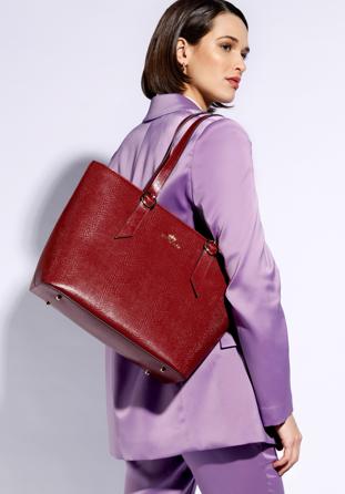 Női bőr shopper táska gyíkbőr textúrával, piros, 96-4E-634-3, Fénykép 1