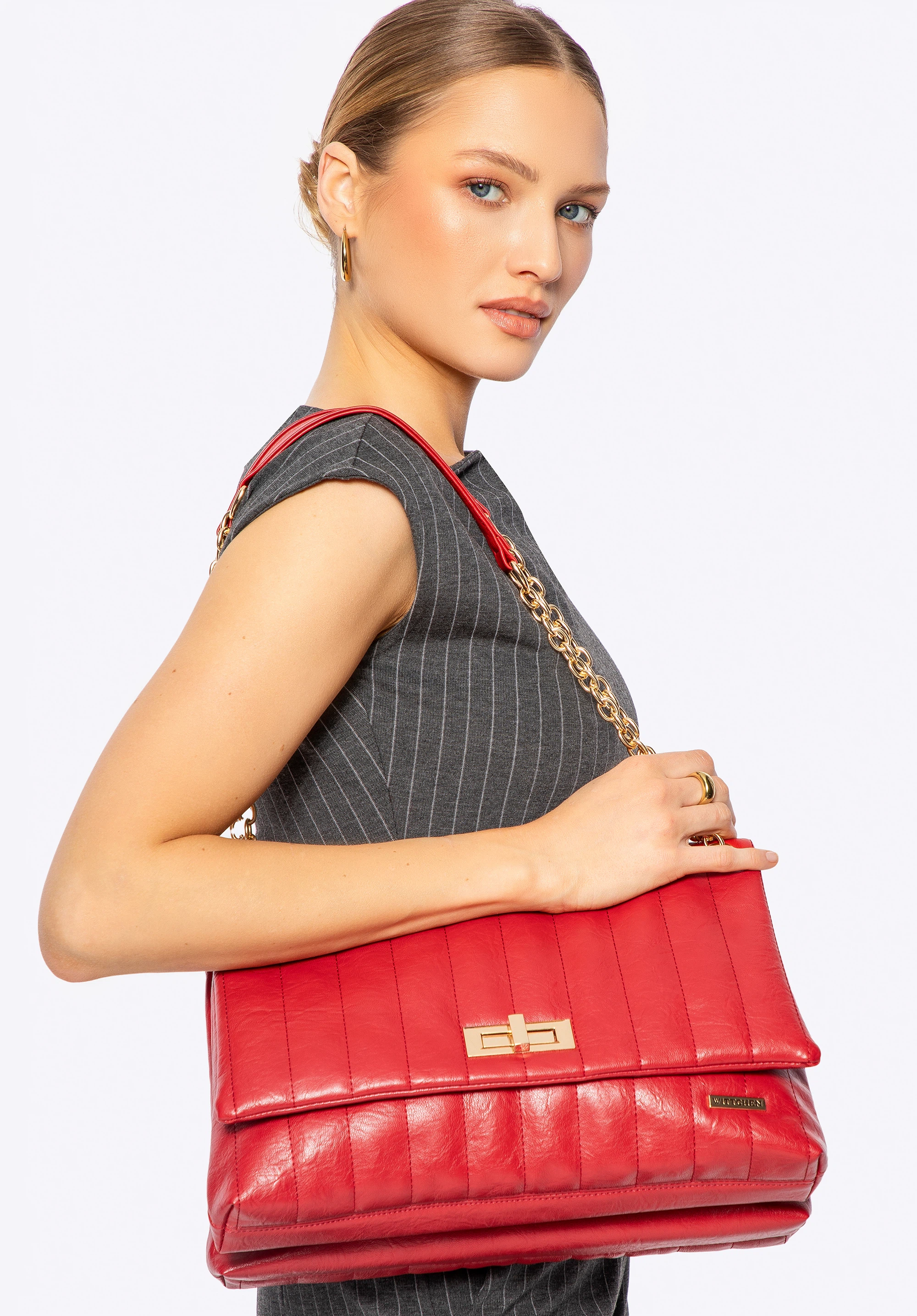Női nagyméretű ökobőr crossbody táska, piros, 100-4Y-418-3, Fénykép 1