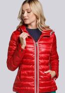 Női steppelt kabát csíkos szalaggal, piros, 93-9N-101-1-XS, Fénykép 1