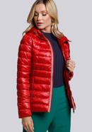 Női steppelt kabát csíkos szalaggal, piros, 93-9N-101-1-XS, Fénykép 2