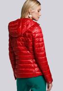 Női steppelt kabát csíkos szalaggal, piros, 93-9N-101-1-XS, Fénykép 4