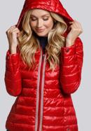 Női steppelt kabát csíkos szalaggal, piros, 93-9N-101-1-XS, Fénykép 5