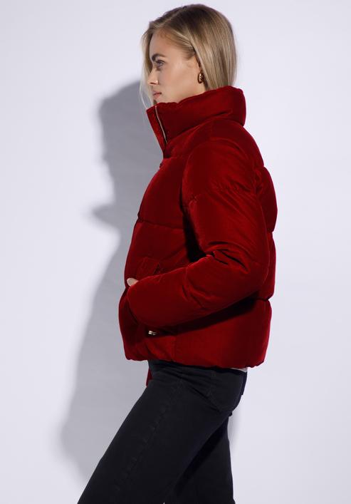Női steppelt kabát ökovelúrból, piros, 95-9D-404-N-L, Fénykép 3