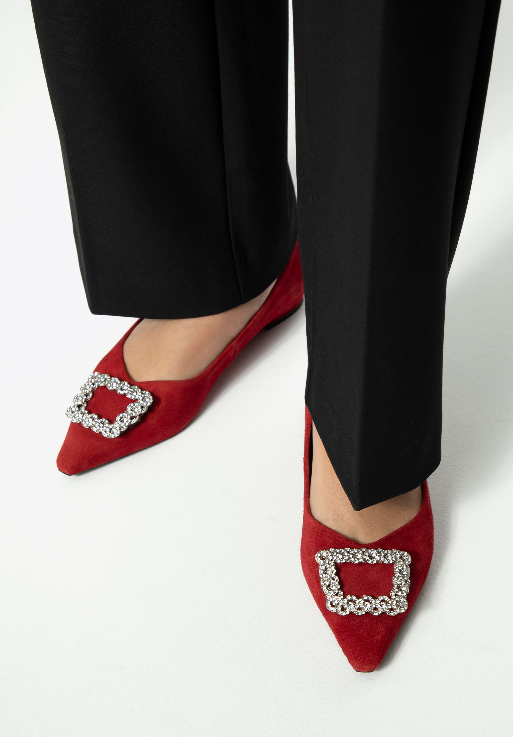 Női velúr balerinacipő csattal, piros, 99-D-601-3-39, Fénykép 1