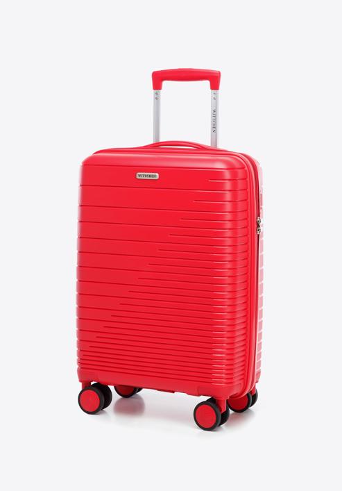 Polipropilén kabinbőrönd fényes csíkokkal, piros, 56-3T-161-86, Fénykép 4