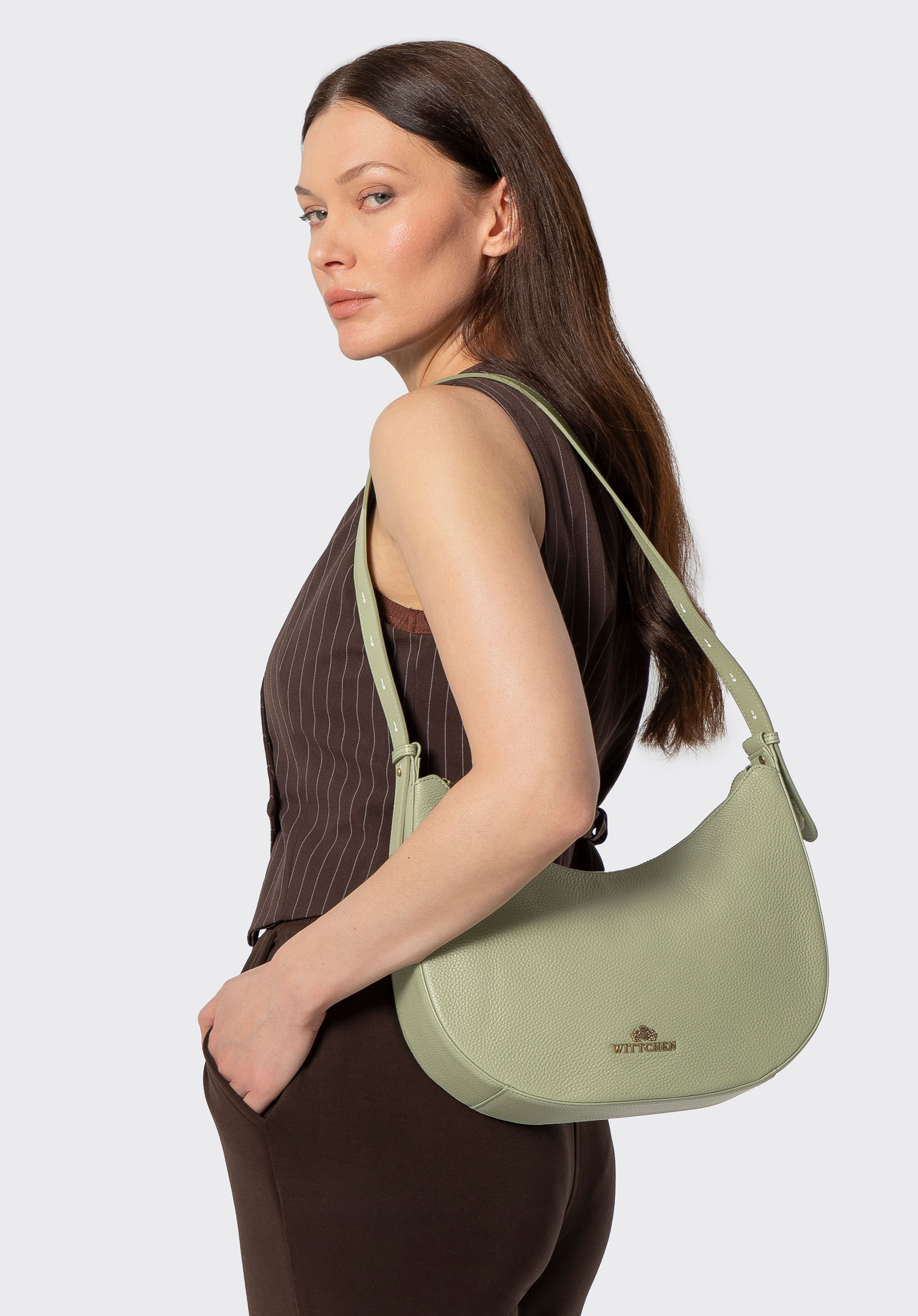 Baguette-Tasche aus Leder, Pistaziengrün, 100-4E-210-Z, Bild 1