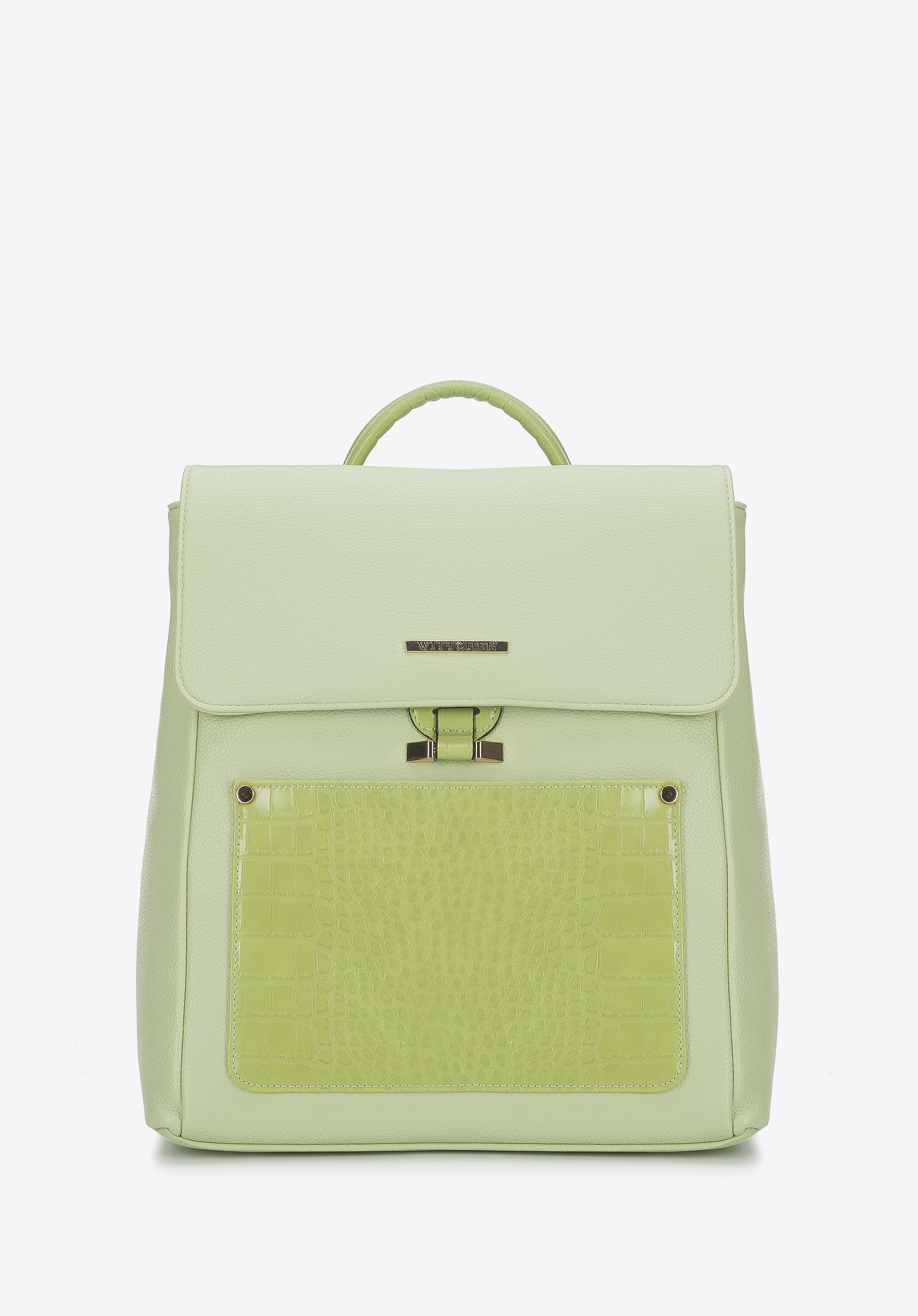 Damen-Rucksack mit geometrischer Verzierung, Pistaziengrün, 94-4Y-402-Z, Bild 1