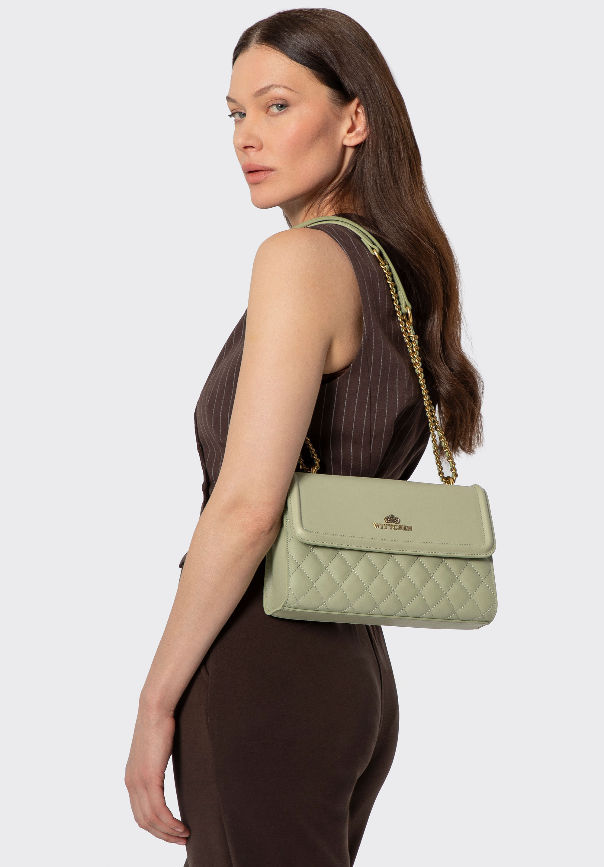 Umhängetasche aus Leder für Damen, Pistaziengrün, 100-4E-205-Z, Bild 1