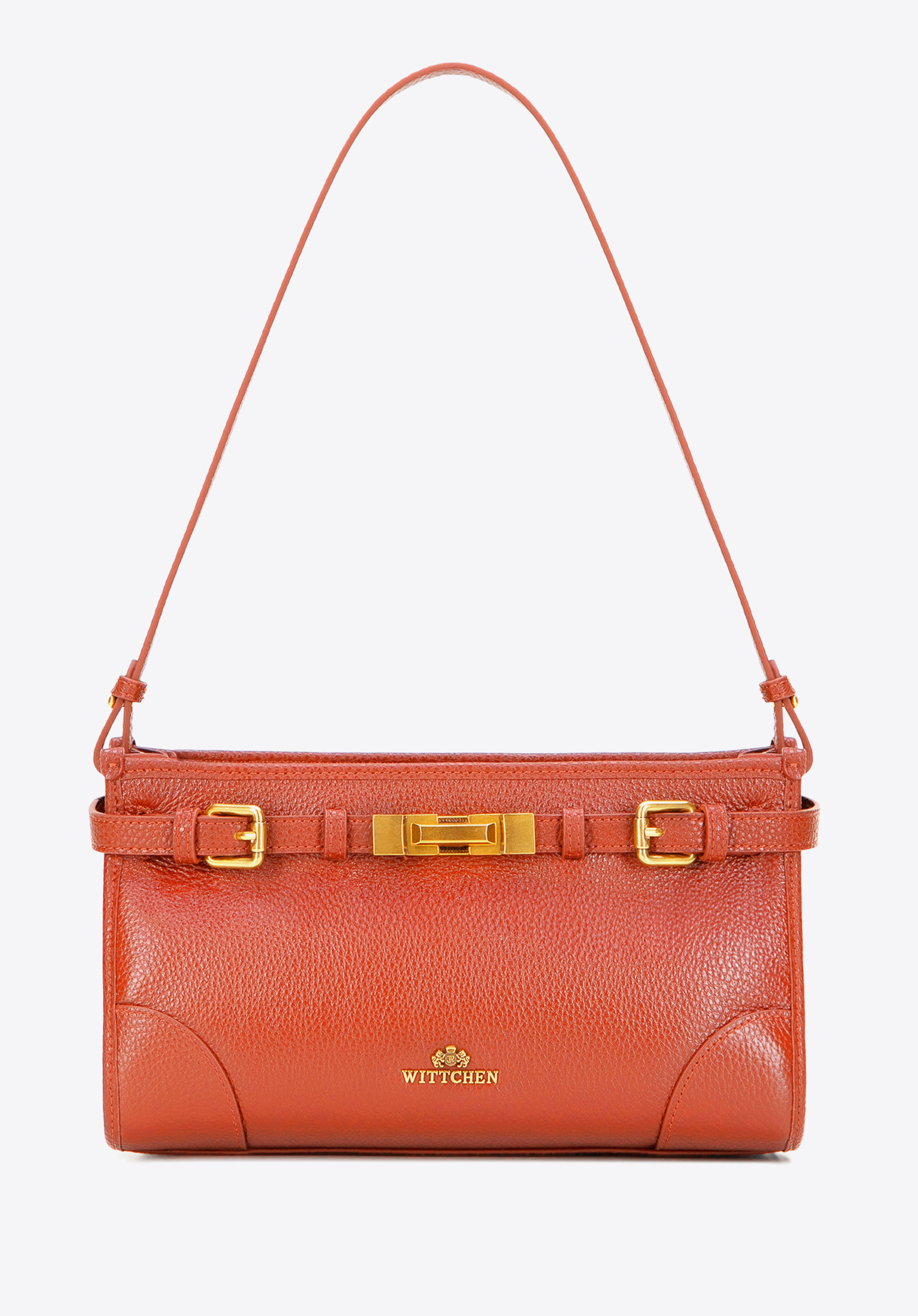 Сумка на плече з натуральної шкіри з зернистою фактурою, помаранчевий, 101-4E-208-0, Фото 1
