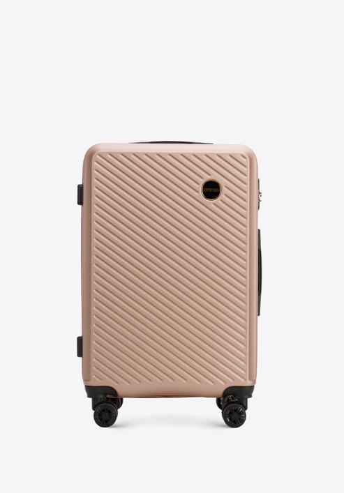 Közepes méretű bőrönd ABS-ből átlós vonalakkal, por rózsaszín, 56-3A-742-10, Fénykép 1