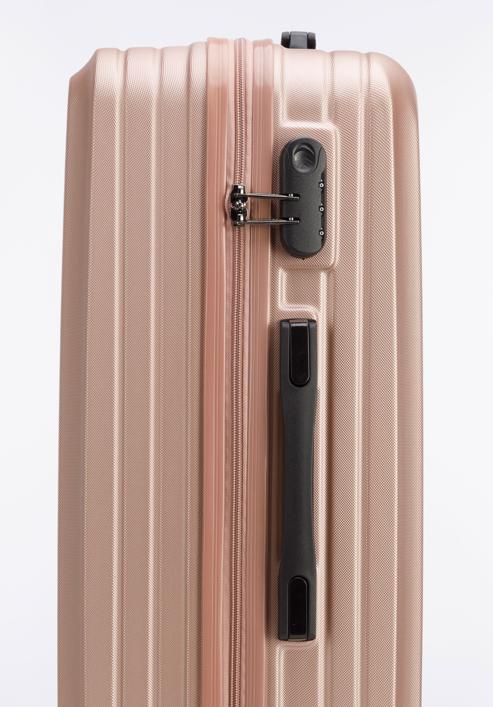 Közepes méretű bőrönd ABS-ből átlós vonalakkal, por rózsaszín, 56-3A-742-10, Fénykép 7
