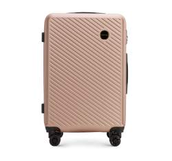 Közepes méretű bőrönd ABS-ből átlós vonalakkal, por rózsaszín, 56-3A-742-34, Fénykép 1