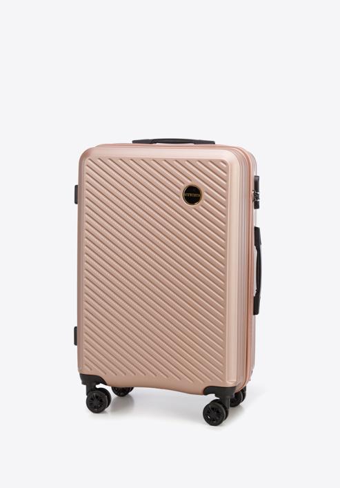 Közepes méretű bőrönd ABS-ből átlós vonalakkal, por rózsaszín, 56-3A-742-10, Fénykép 4