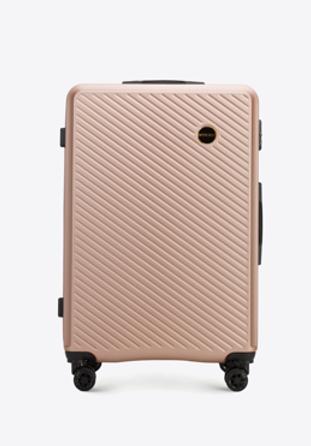 Nagy bőrönd ABS-ből átlós vonalakkal, por rózsaszín, 56-3A-743-34, Fénykép 1