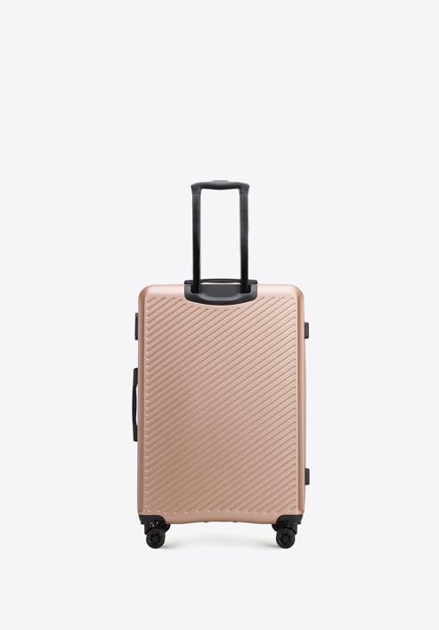 Nagy bőrönd ABS-ből átlós vonalakkal, por rózsaszín, 56-3A-743-80, Fénykép 3
