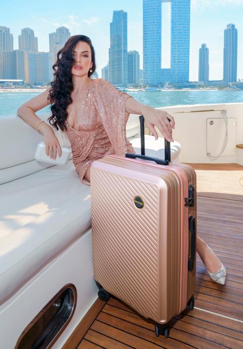 Nagy bőrönd ABS-ből átlós vonalakkal, por rózsaszín, 56-3A-743-80, Fénykép 30