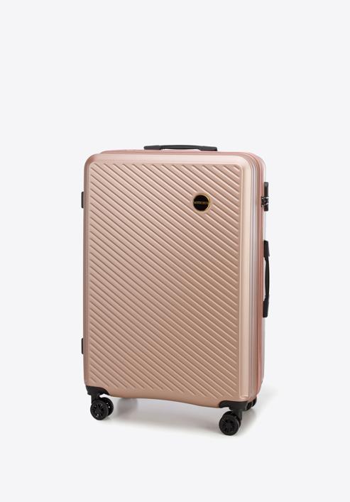 Nagy bőrönd ABS-ből átlós vonalakkal, por rózsaszín, 56-3A-743-80, Fénykép 4
