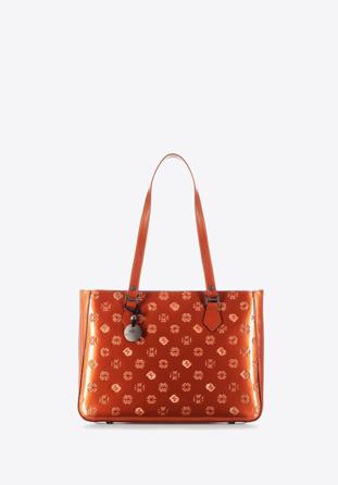 Geantă shopper din piele lucioasă cu monogramă, portocaliu, 34-4-098-6L, Fotografie 1