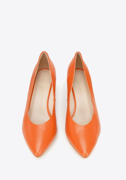 Pantofi damă din piele clasici din piele cu toc pătrat, portocaliu, 96-D-501-Z-35, Fotografie 2