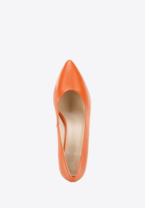 Pantofi damă din piele clasici din piele cu toc pătrat, portocaliu, 96-D-501-Z-36, Fotografie 4