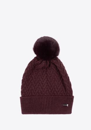 Pălărie de iarnă cu model de cusătură în formă de herringbone, prună, 97-HF-007-2, Fotografie 1