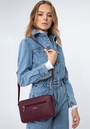 Geantă crossbody din piele artificială pentru femei cu textură saffiano, prună, 97-4Y-519-F, Fotografie 1