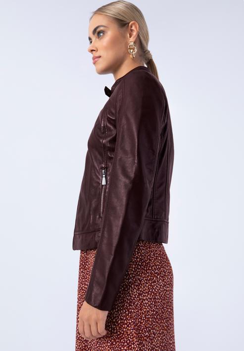 Jachetă din piele clasică pentru femei, prună, 97-09-804-5-XL, Fotografie 17
