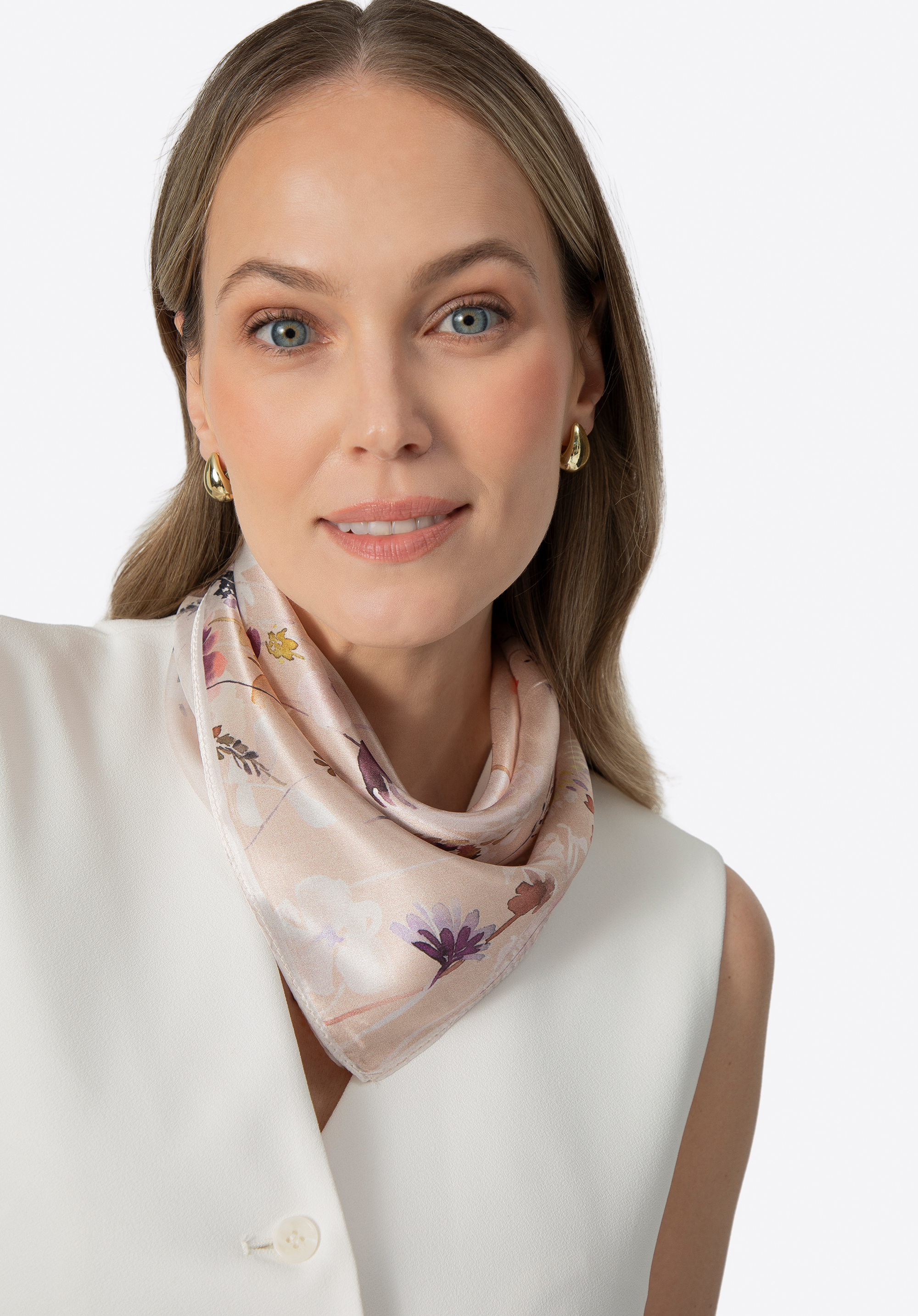 Damen-Seidenschal mit Blumenmuster, puderrosa, 100-7D-S20-X4, Bild 1