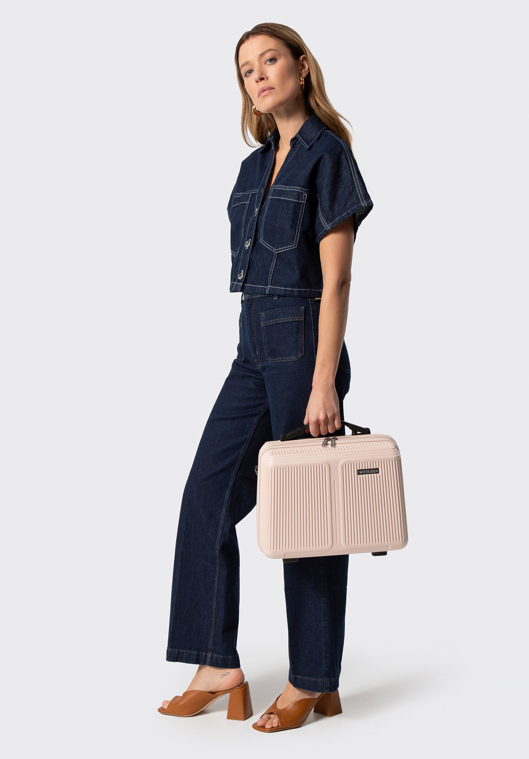 Gestreifte Kosmetiktasche aus ABS, puderrosa, 56-3A-604-34P, Bild 1