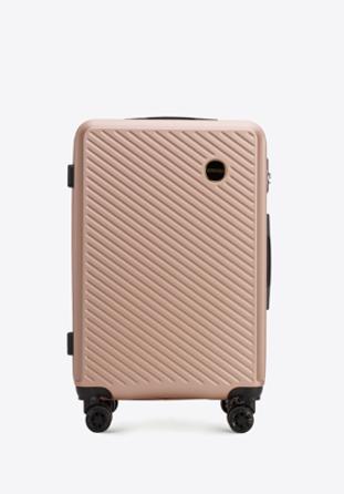 Mittelgroßer Koffer aus ABS mit diagonalen Streifen, puderrosa, 56-3A-742-34, Bild 1