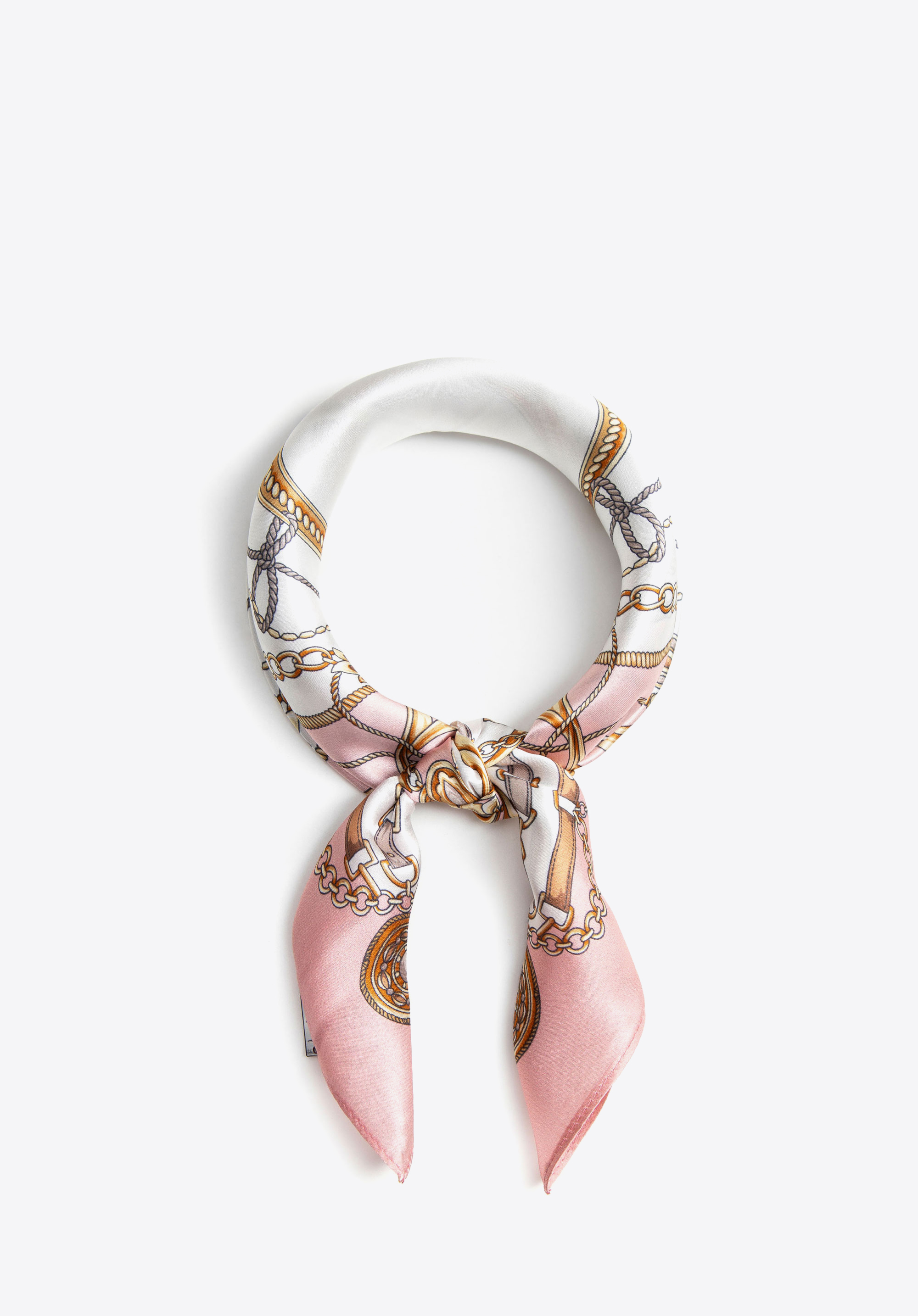 Seidenschal für Damen mit dekorativem Aufdruck, puderrosa, 103-7D-S01-X1, Bild 1