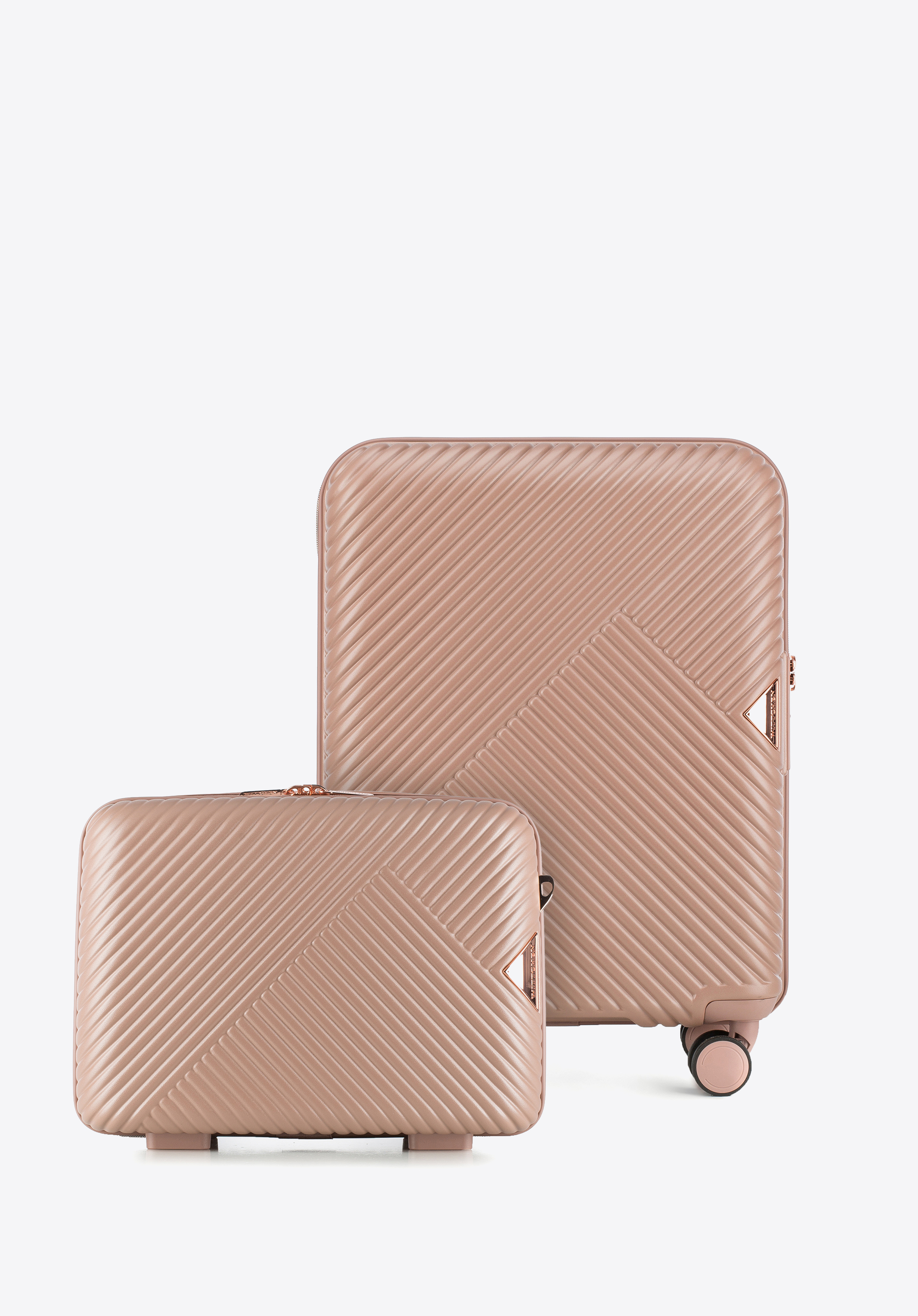 Polykarbonátový kufrík a kozmetický kufrík s pruhovaným dizajnom, púdrovo-ružová, 56-3P-841-77K, Obrázok 1