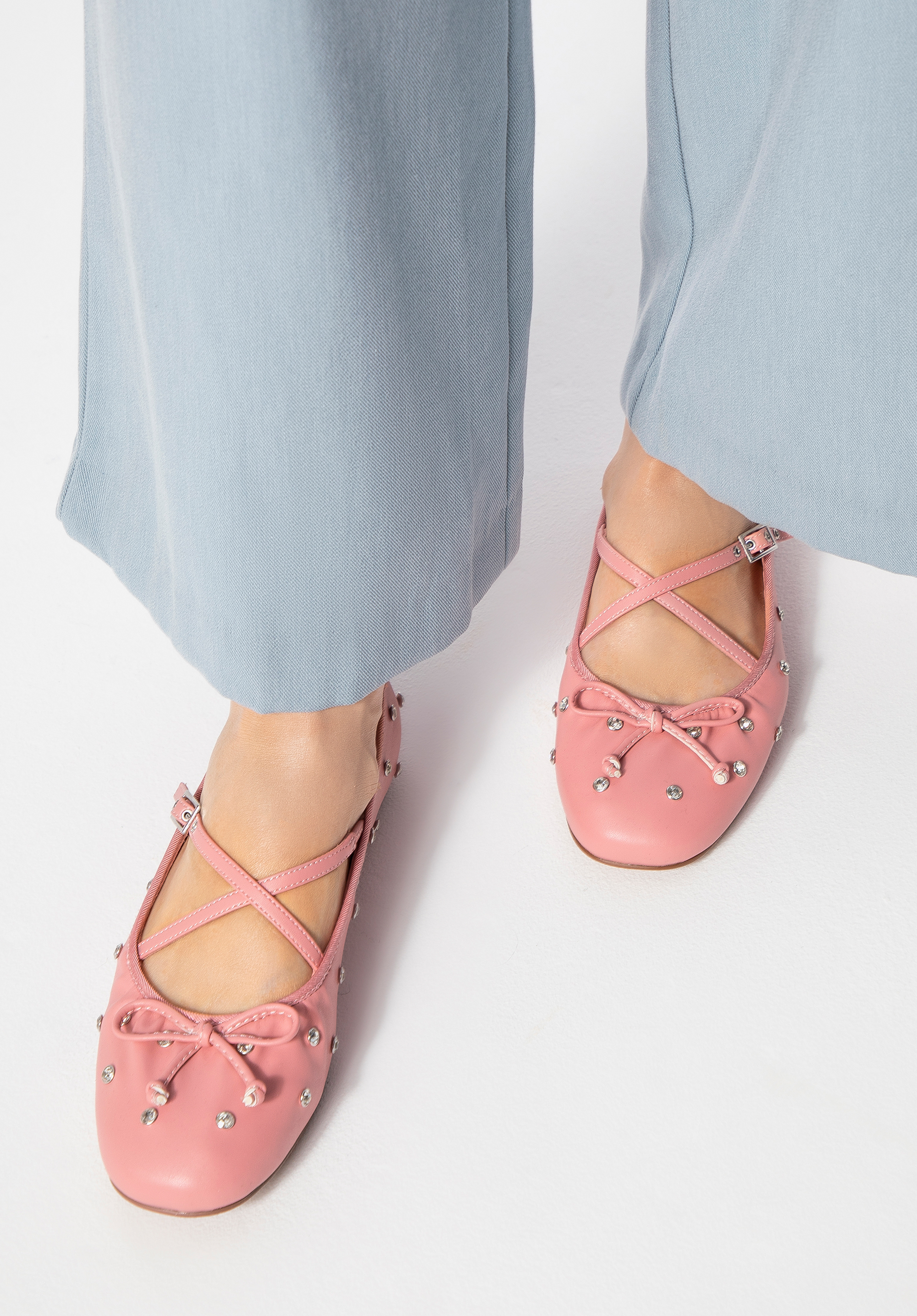 Damen-Ballerinas aus Kunstleder mit Kristallen, rosa, 100-DP-604-P-40, Bild 1
