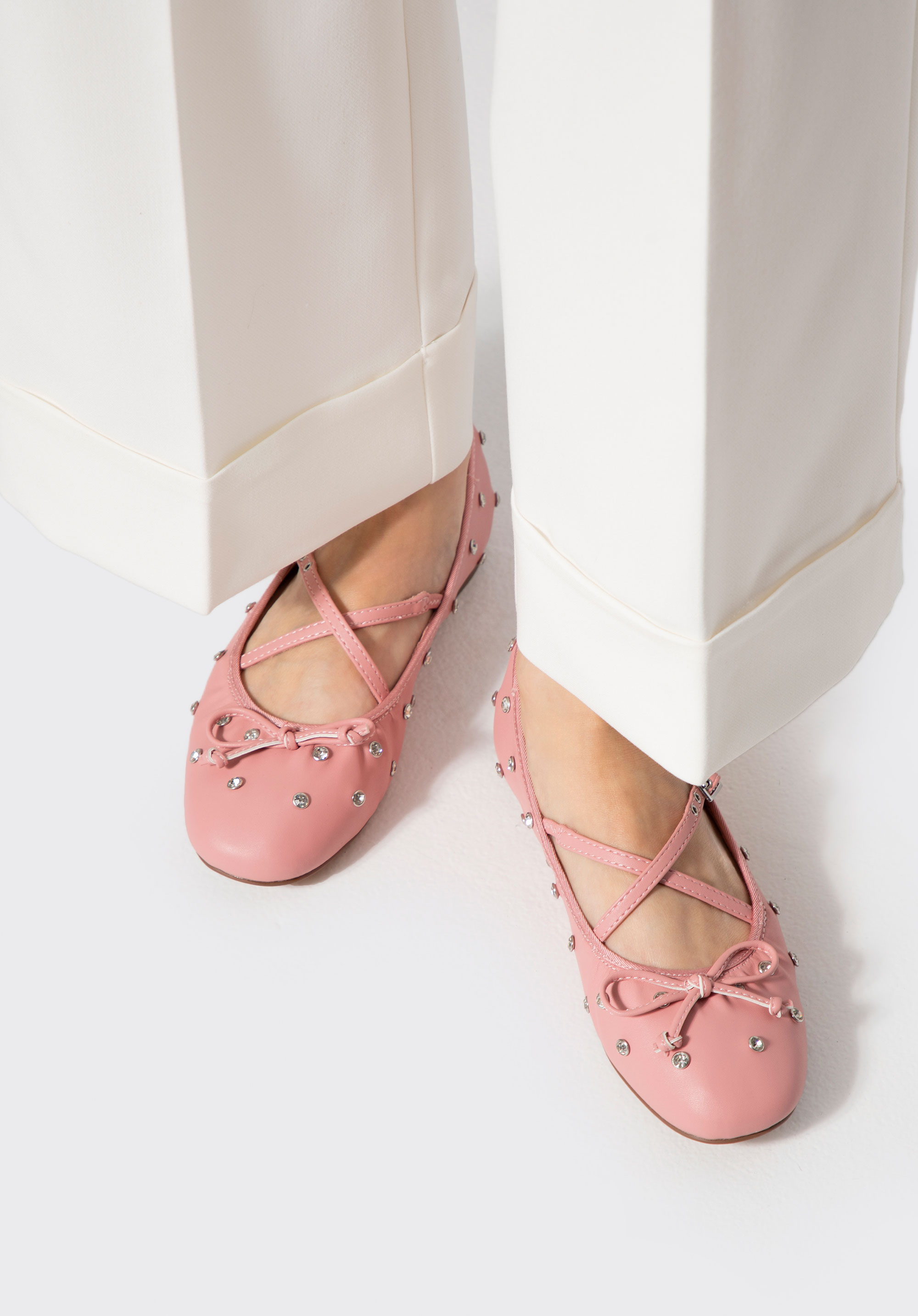 Damen Ballerinas aus Öko-Leder mit Kristallen, rosa, 100-DP-604-P-37, Bild 1