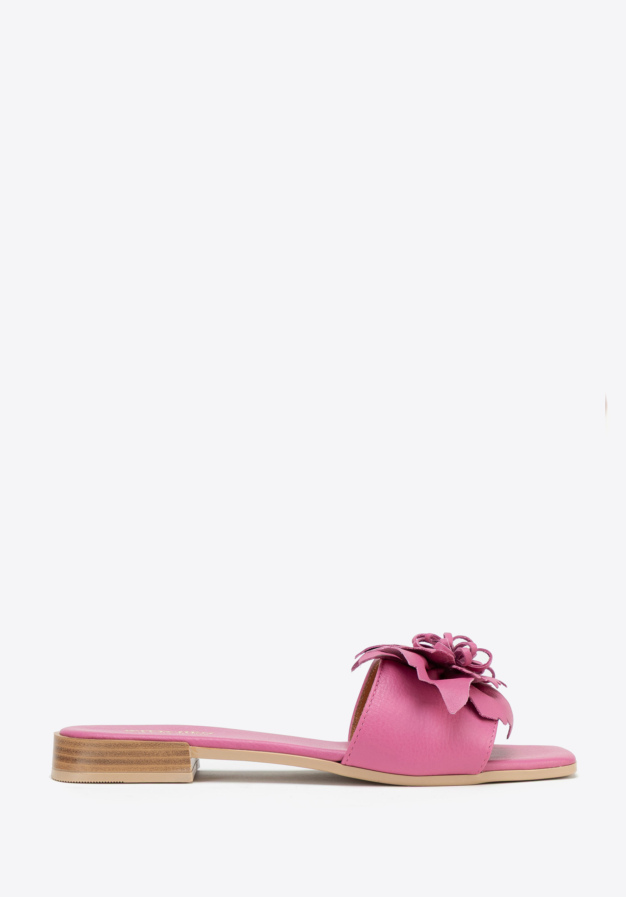 Damen-Pantoletten aus Leder mit Blumenmuster, rosa, 100-D-251-P-35, Bild 1