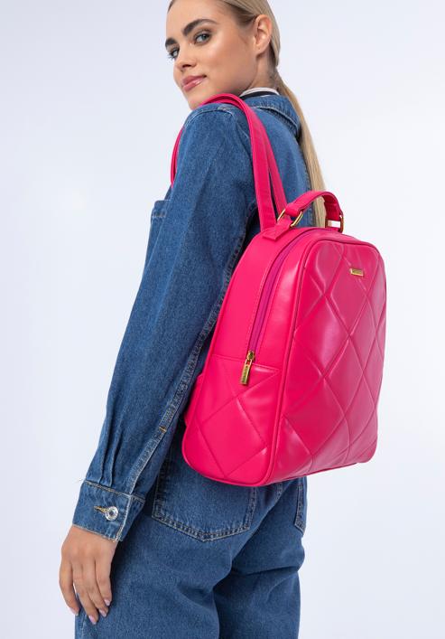 Damen-Rucksack aus gestepptem Öko-Leder, rosa, 97-4Y-620-P, Bild 16