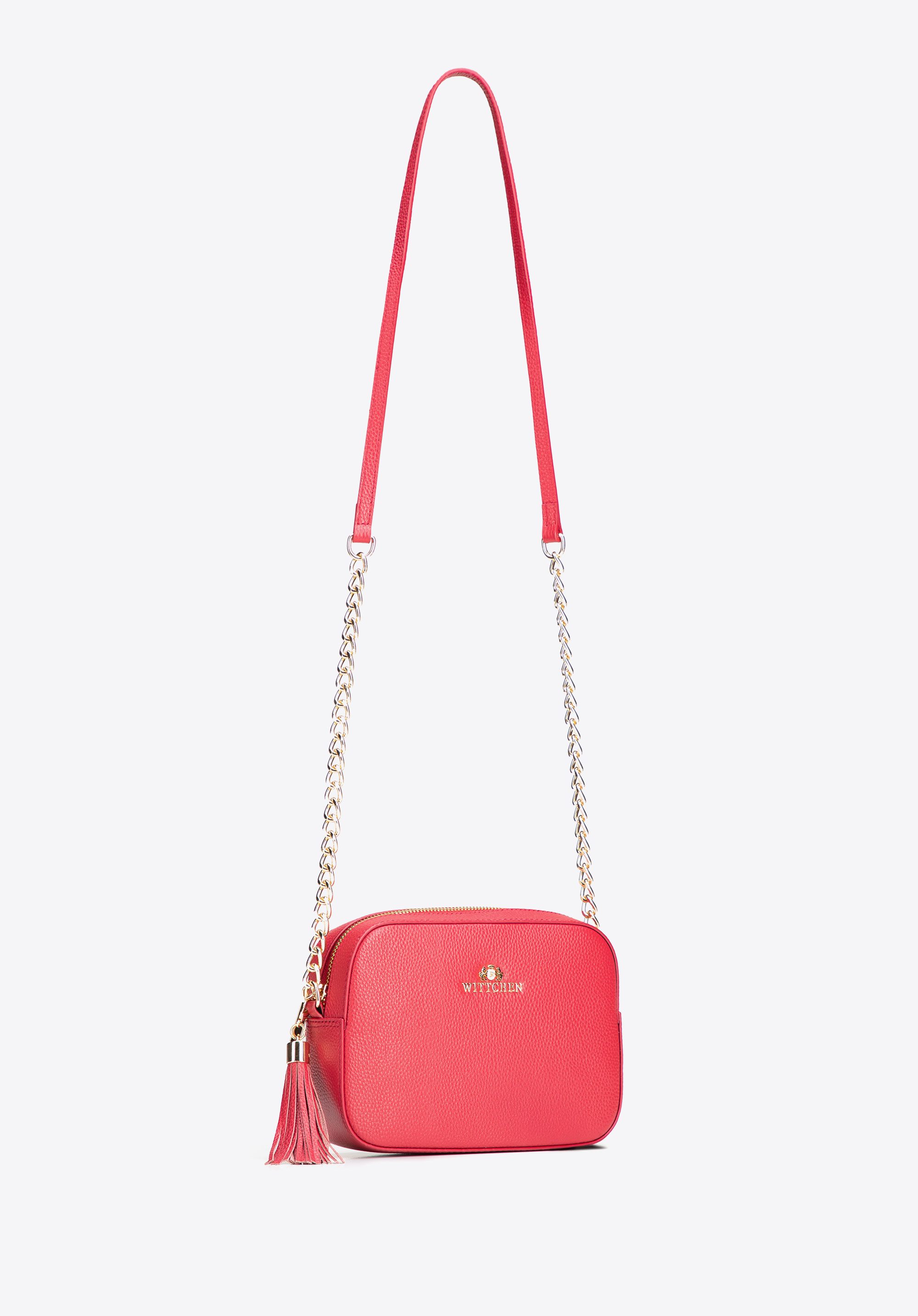 Damen-Umhängetasche aus Leder mit Kette, rosa, 29-4E-015-P, Bild 1