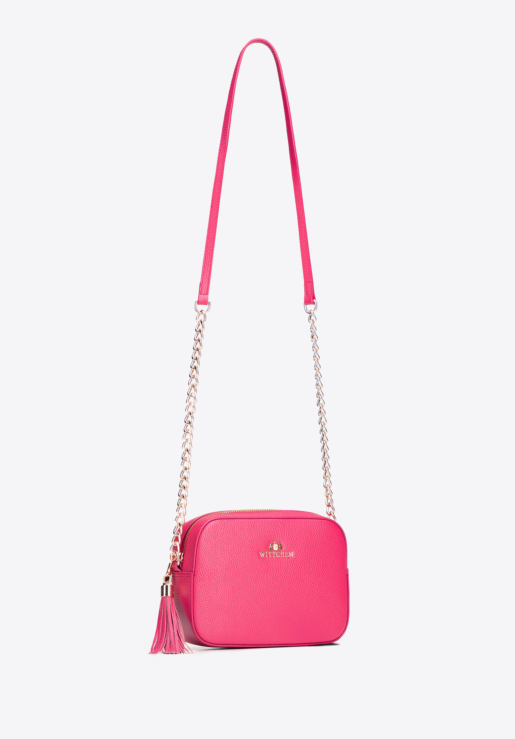Damen-Umhängetasche aus Leder mit Kette, rosa, 29-4E-015-P, Bild 1