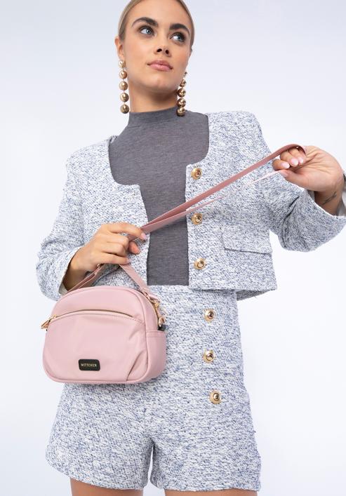 Damen-Umhängetasche aus Nylon mit Vordertasche, rosa, 97-4Y-106-6, Bild 15