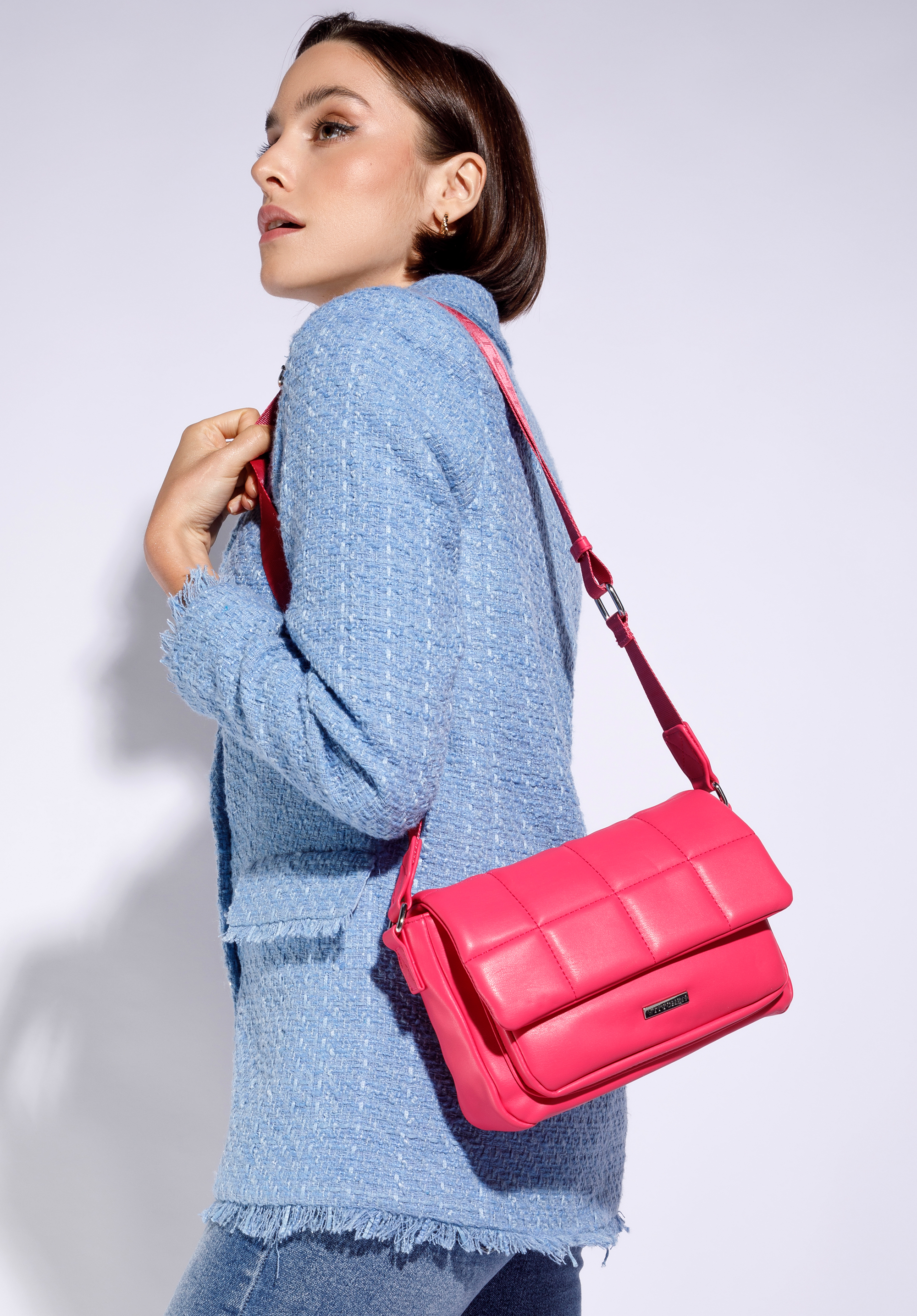 Damen-Umhängetasche aus weichem Öko-Leder mit gesteppter Klappe klein |WITTCHEN|  95-4Y-409, rosa, 95-4Y-409-P, Bild 1