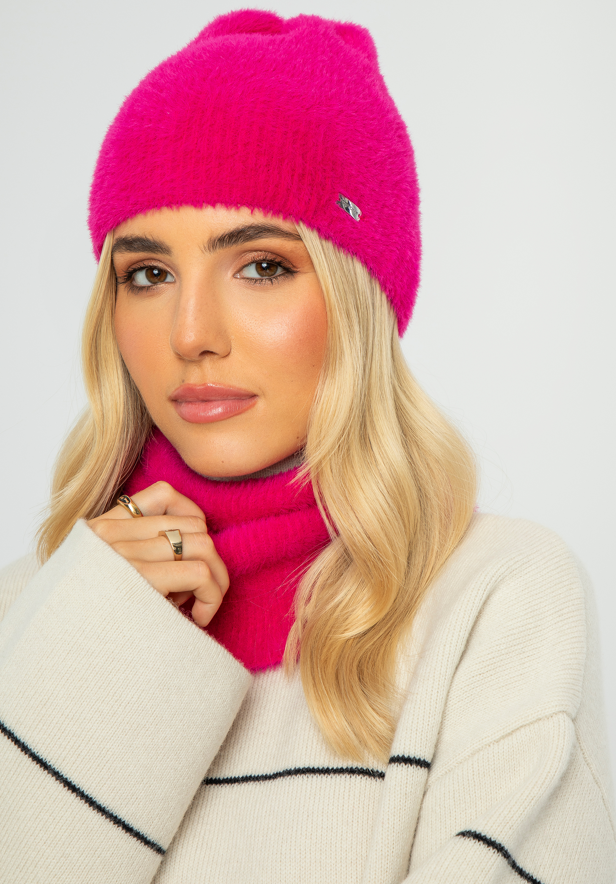 Damen-Winterset aus weichem Strick, rosa, 99-SF-005-P, Bild 1