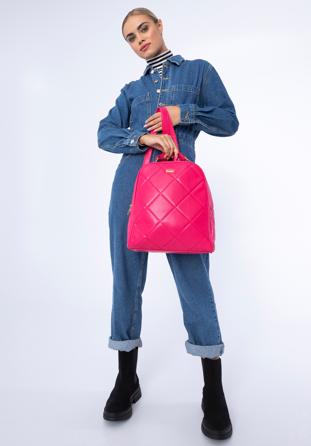 Damen-Rucksack aus gestepptem Öko-Leder, rosa, 97-4Y-620-P, Bild 1