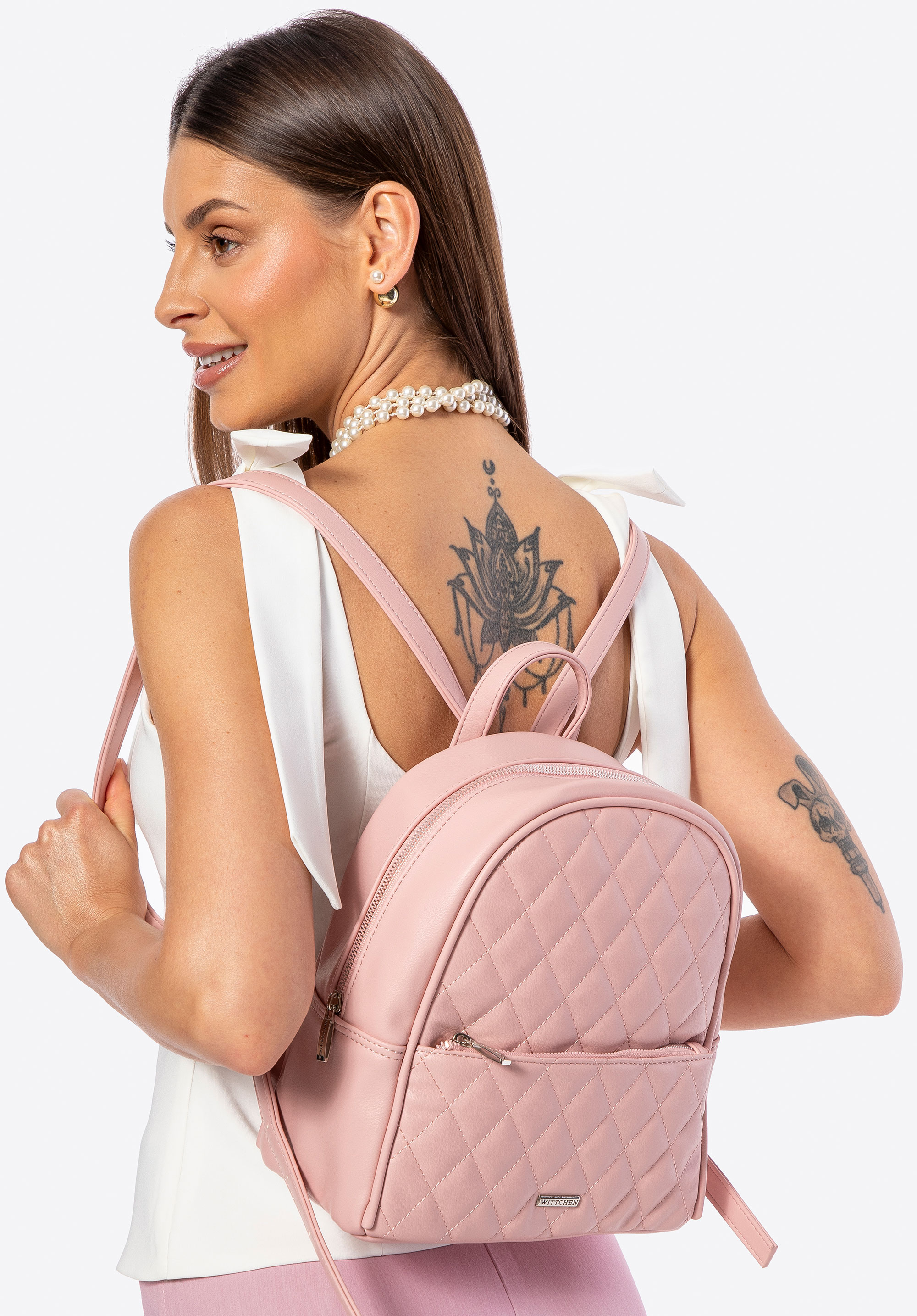Damenrucksack aus Öko-Leder mit Nähten, rosa, 100-4Y-228-P, Bild 1