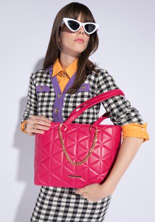 Shopper-Tasche aus gestepptem Ökoleder mit Kette, rosa, 96-4Y-701-P, Bild 1