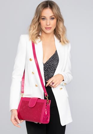 Doppelkammer-Umhängetasche für Damen aus Lackleder und Metallic-Leder, rosa, 34-4-240-PP, Bild 1