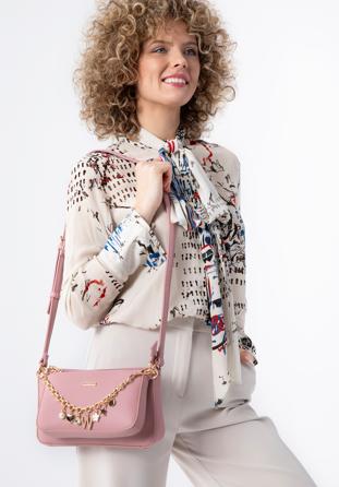 Doppelte Damenhandtasche aus Öko-Leder mit dekorativem Kettenschulterriemen, rosa, 98-4Y-508-P, Bild 1
