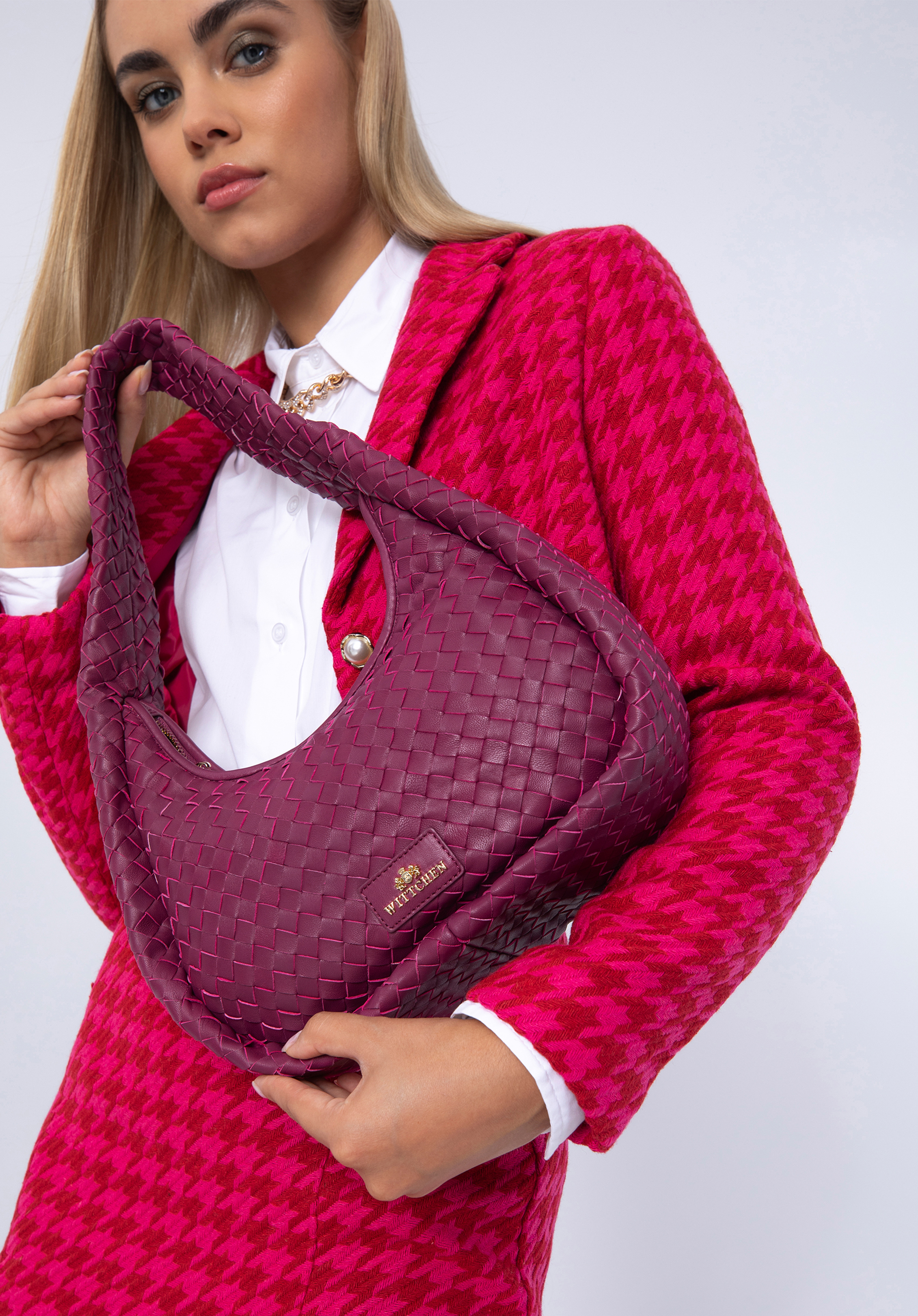 Gewebte Baguette-Tasche für Damen, rosa, 97-4E-509-P, Bild 1