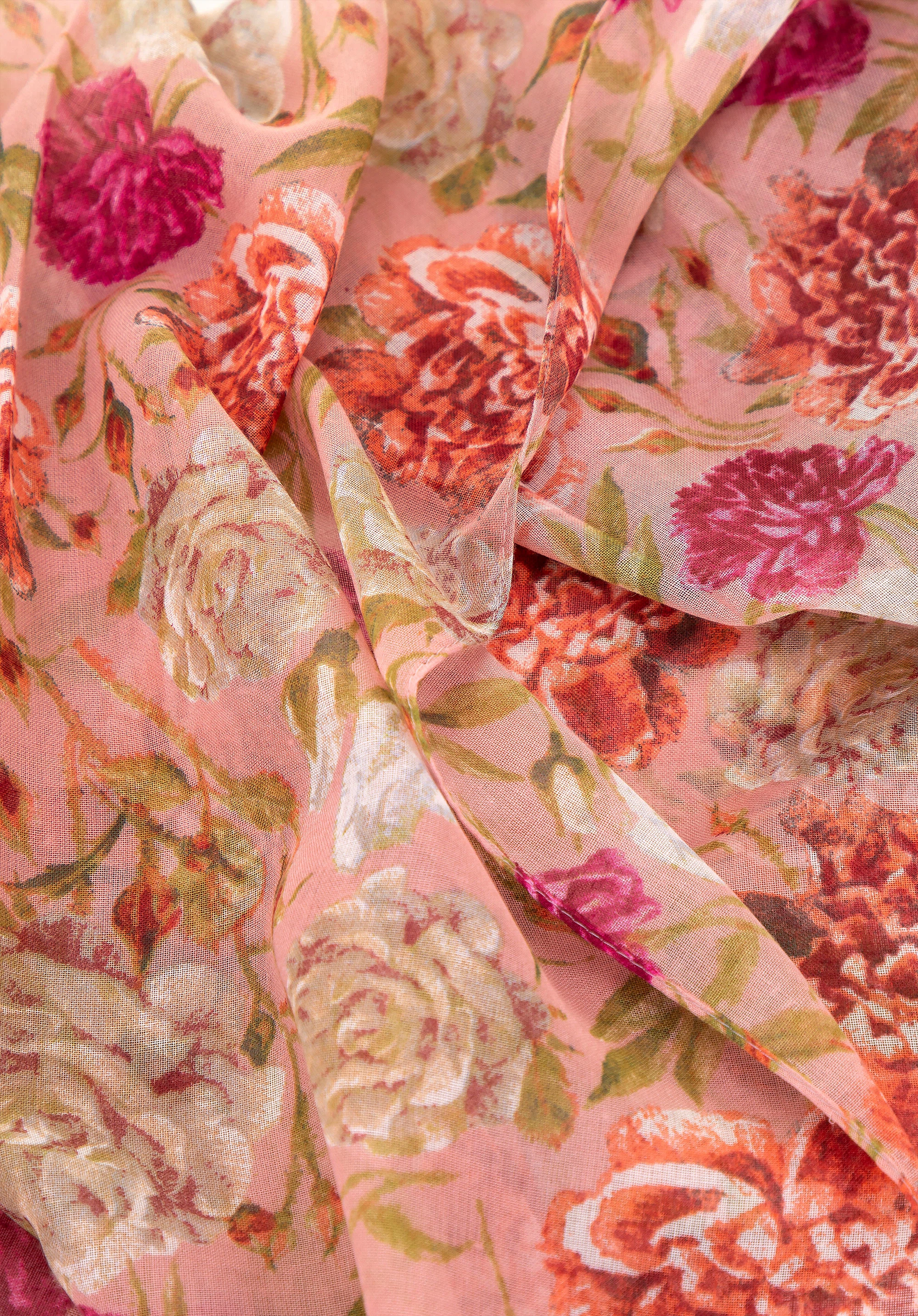 Dünner Damenschal mit Blumenmuster, rosa-grün, 100-7D-00X-X1, Bild 1