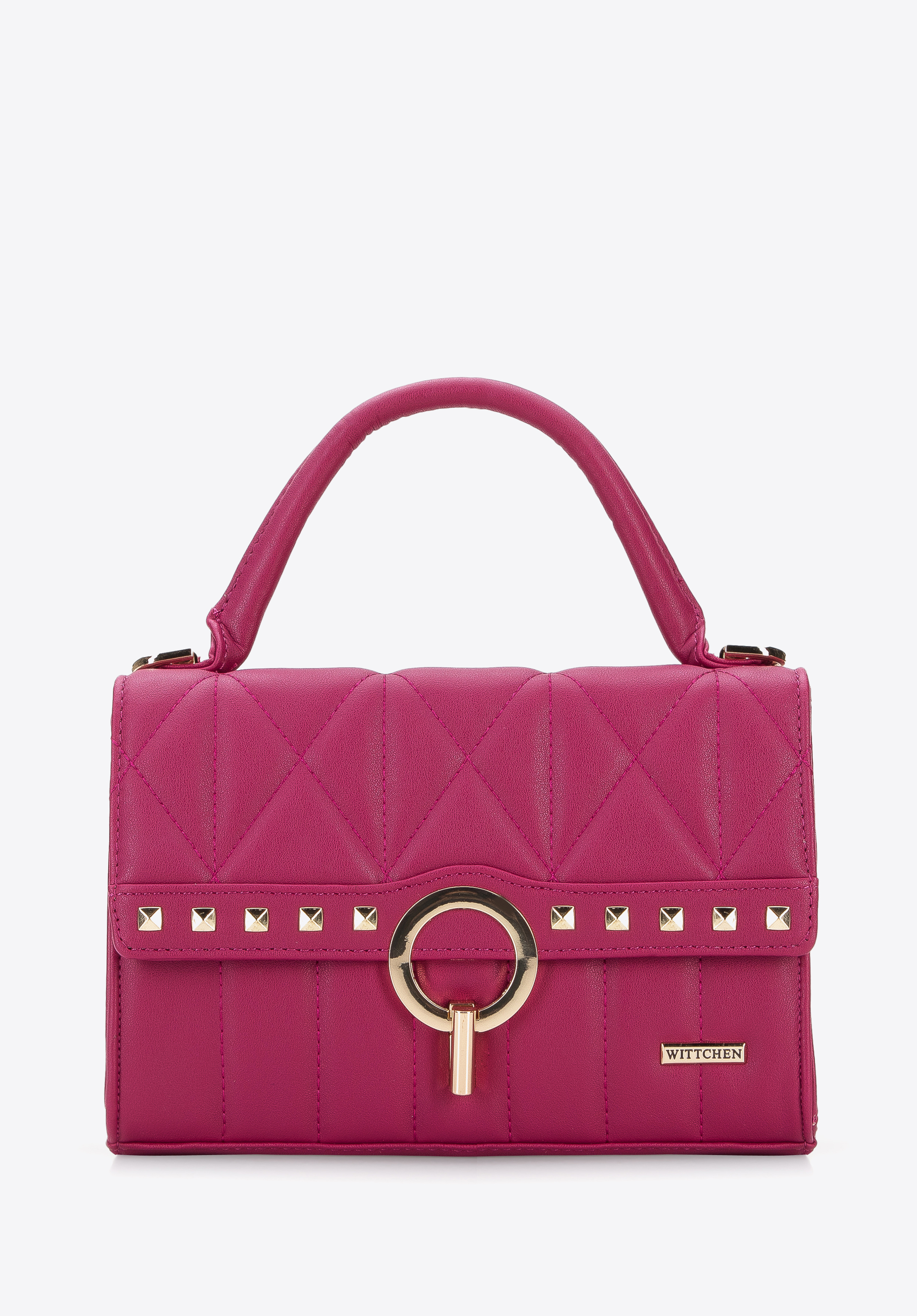 Kleines Köfferchen aus gestepptem Kunstleder mit Nieten, rosa, 96-4Y-206-P, Bild 1