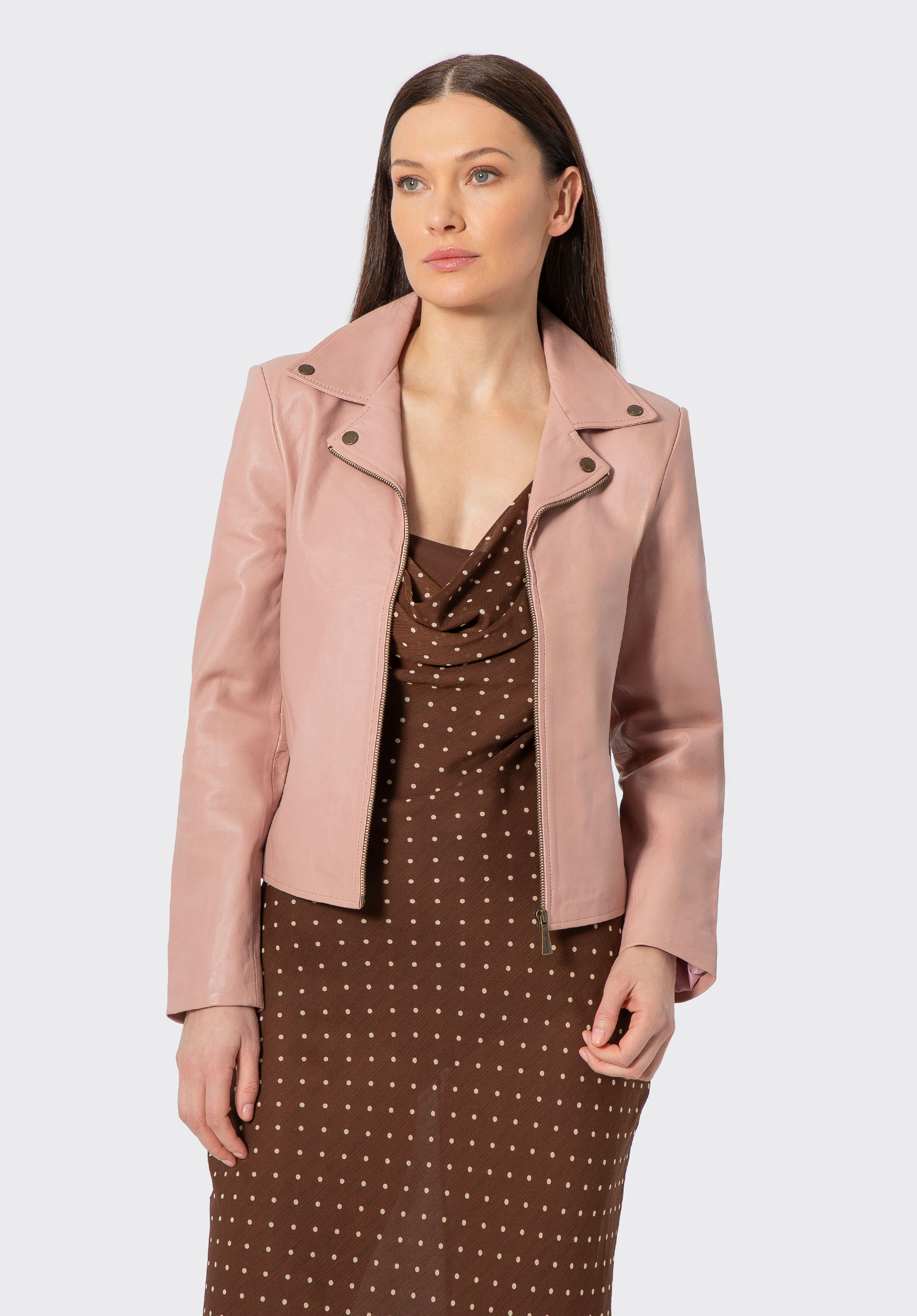 Lederjacke mit Steppnähten, rosa, 100-09-805-P-M, Bild 1